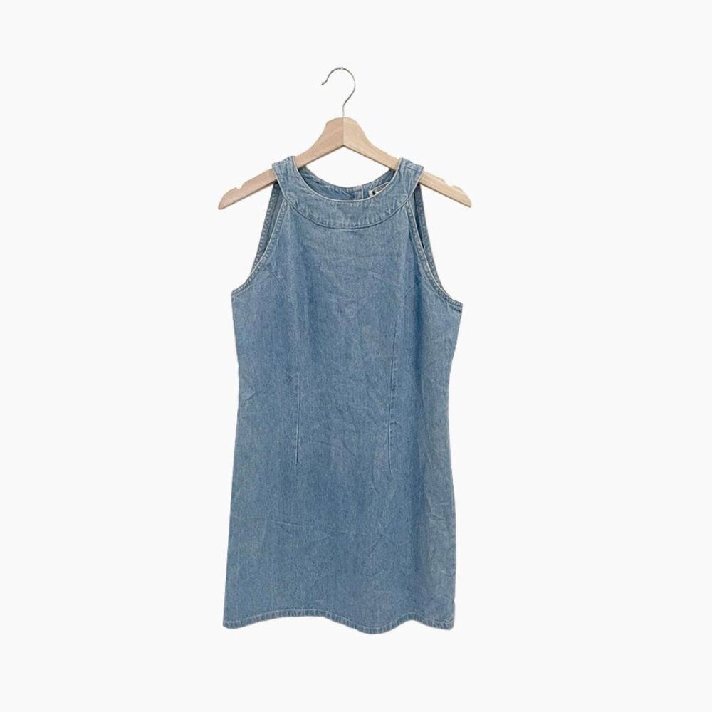 vintage | xhilaration 90s y2k denim sleeveless tunic jumper mini dress | sz m - Picture 2 of 5